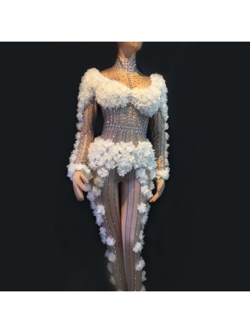 rhinestone raywigs bodysuit flower