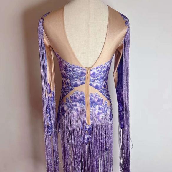 Purple sequin fringle leotard