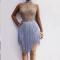 Nude Silver Rhinestones Fringed Short Dress