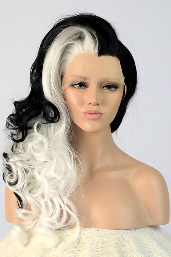 Best Seller Half Black Half White Wavy Synthetic Lace Wig Style