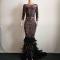 Black Rhinestone Feather Trailing Dress