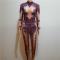 Purple Rhinestones Nude Rave Bodysuit