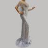 Flashing Silver Rhinestones Sequins Fringed Long Dresse
