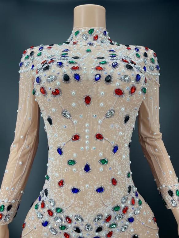 Black & White Long Rhinestone Dress