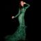 Green Rhinestones Feather Trailing Dress