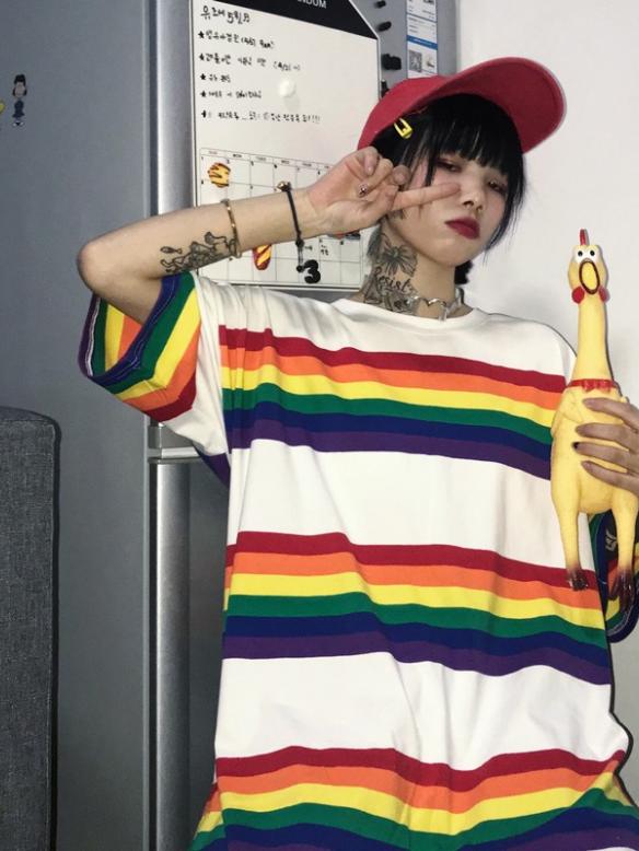 LGBT Pride Rainbow Striped Loose T-Shirt (Black Or White)