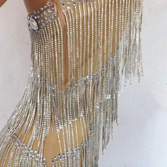 Rhinestone Chain Tassel Dress