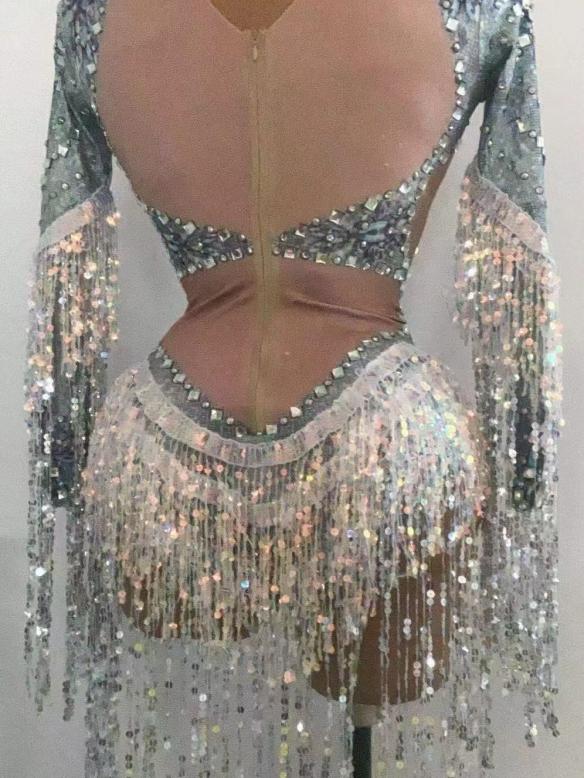 Sliver Fringed Sequin Leotard