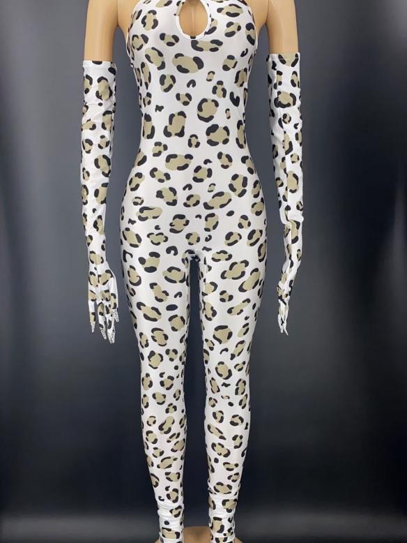 White Leopard Drag Bodysuit (includes gloves)