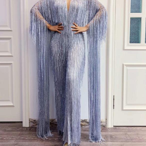 Silver Long Tassels Bodysuit