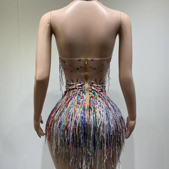 Rainbow tassel leotard