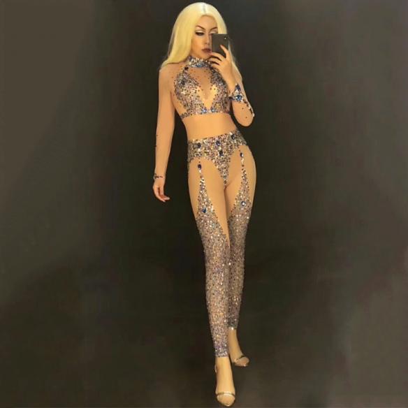 Silver Nude Crystallized Bodysuit