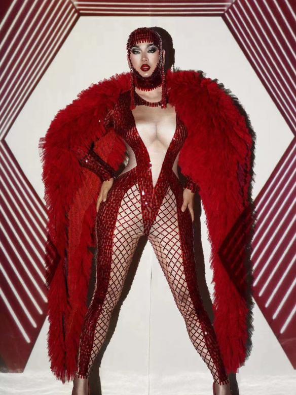 Red Mesh Bodysuit （include headdress）