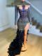 Full rhinestone feather fishtail dress