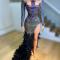 Full rhinestone feather fishtail dress