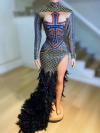 Full rhinestone feather fishtail dress
