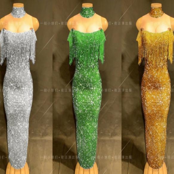 Sequin Bling Fringe Maxi Dress