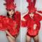 Red Ruffles Hollow- outed Leotard