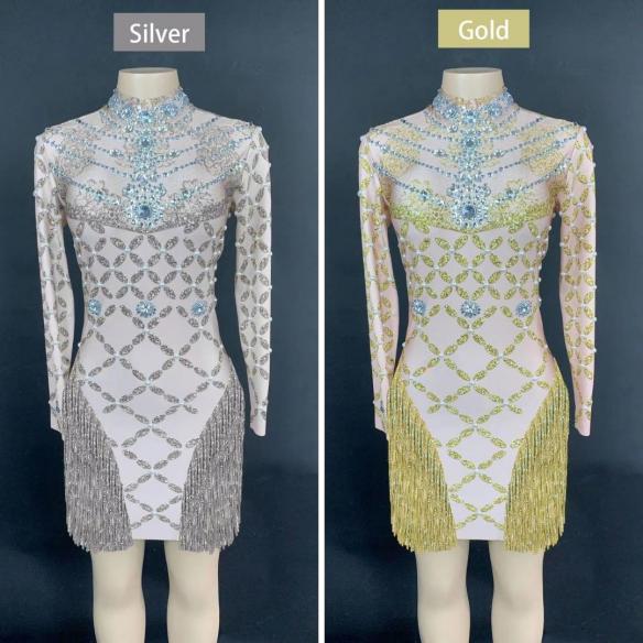 Various Colors Rhinestone Tassel Dress