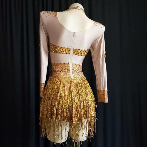 Gold Rhinestone Tassel Dress