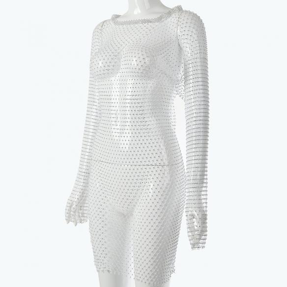 Black/ White Hollow- out Grid Dress