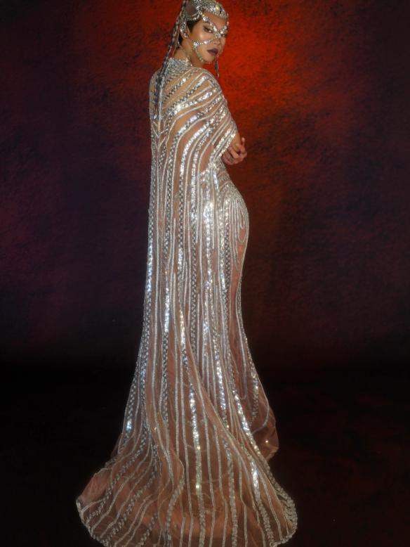 Silver Sequin Cape Dress