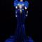 Blue Puff Sleeves Rhinestones Maxi Dress