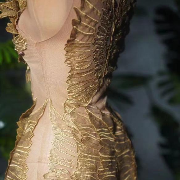 Golden Feather Pattern & Rhinestone Dress