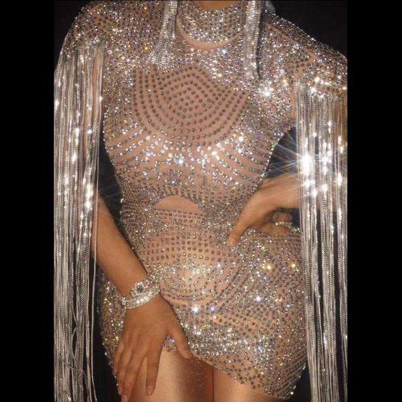 Silver Flasing Tassel Dress