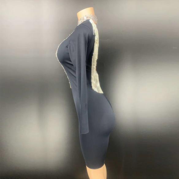 Black Backless Fringe Dress