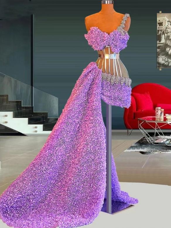 Purple flower trailing dress