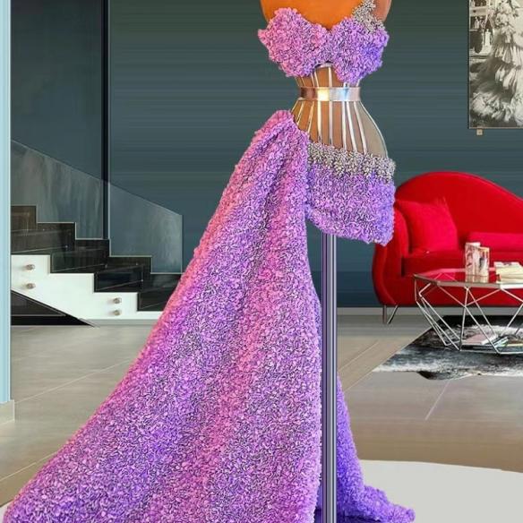 Purple flower trailing dress