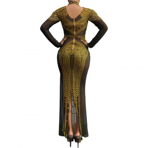Transparent Gold Rhinestone Dress