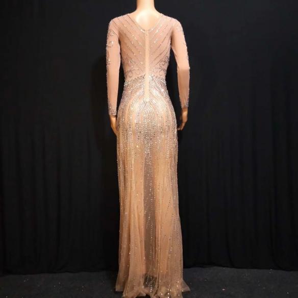 Skincolor Rhinestone and Sequin Dress
