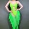 Black/ Fluorescent Green Ruffle Two Pieces Bodysuit