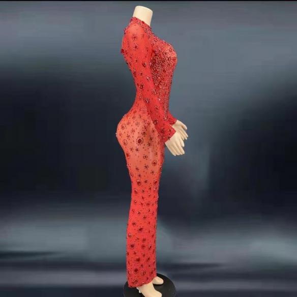 Red & Pink Rhinestone Long Dress