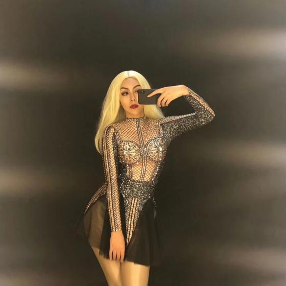 Black Rhinestone Tulle Dress