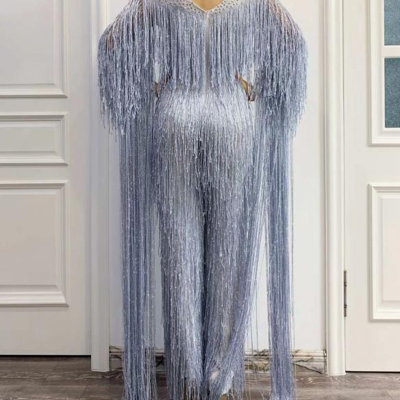 Silver Long Tassels Bodysuit