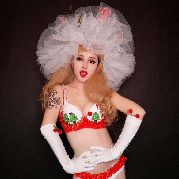 Red Christmas Bikini Suit( include hat & mesh dress)