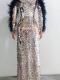 Custom sequin & feather long dress