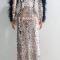 Custom sequin & feather long dress