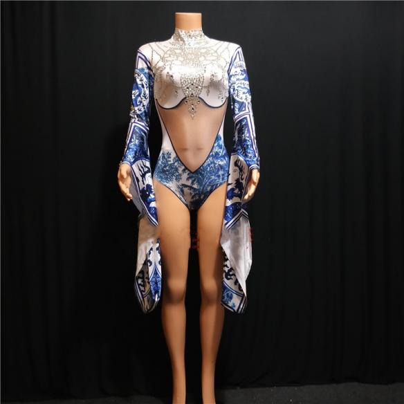 Blue and white porcelain Nude Bodysuit
