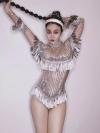 Lotus pink tassel rhinestone leotard