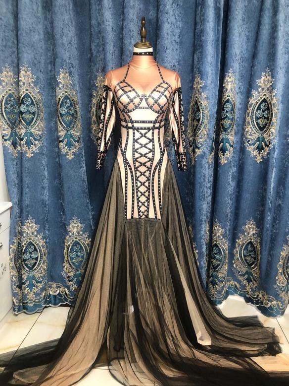 White Stripes Golden Dress