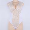 White V Collar Sexy Lace See Through Bodysuit