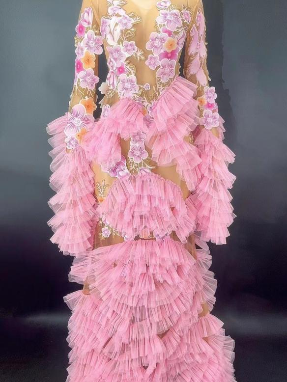 Pink flower mesh dress