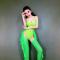 Black/ Fluorescent Green Ruffle Two Pieces Bodysuit