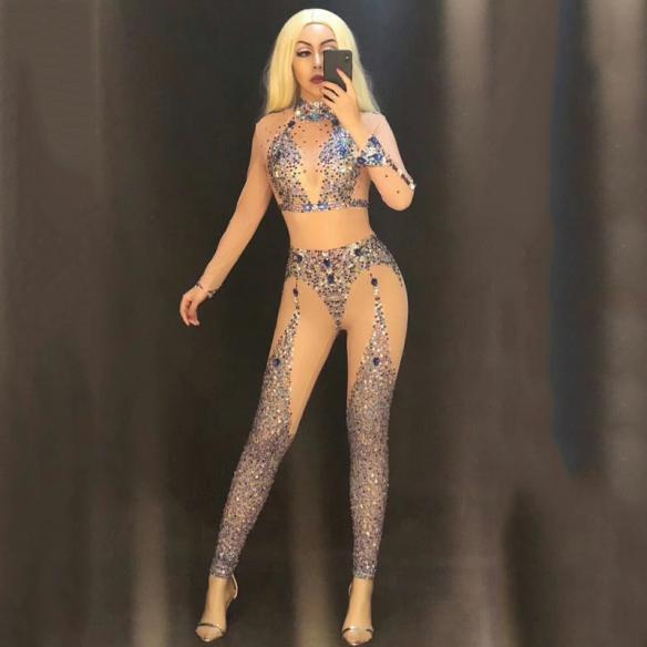 Silver Nude Crystallized Bodysuit