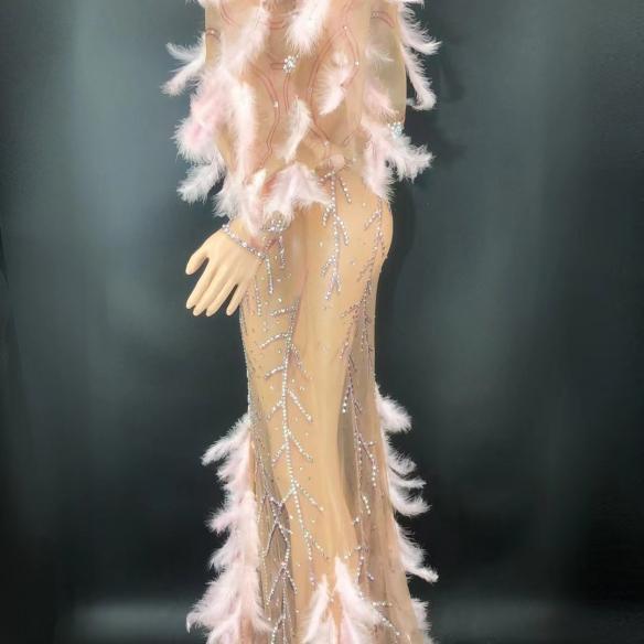 Customized pink mesh feather dress