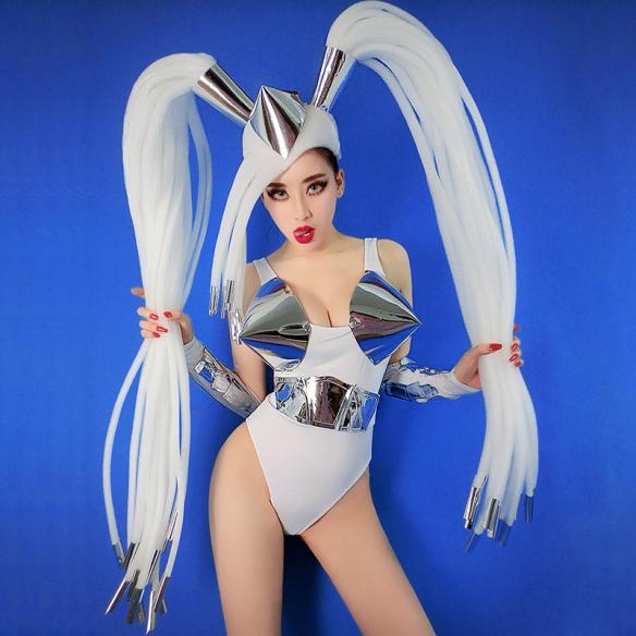 White and Silver Leotard Outfit